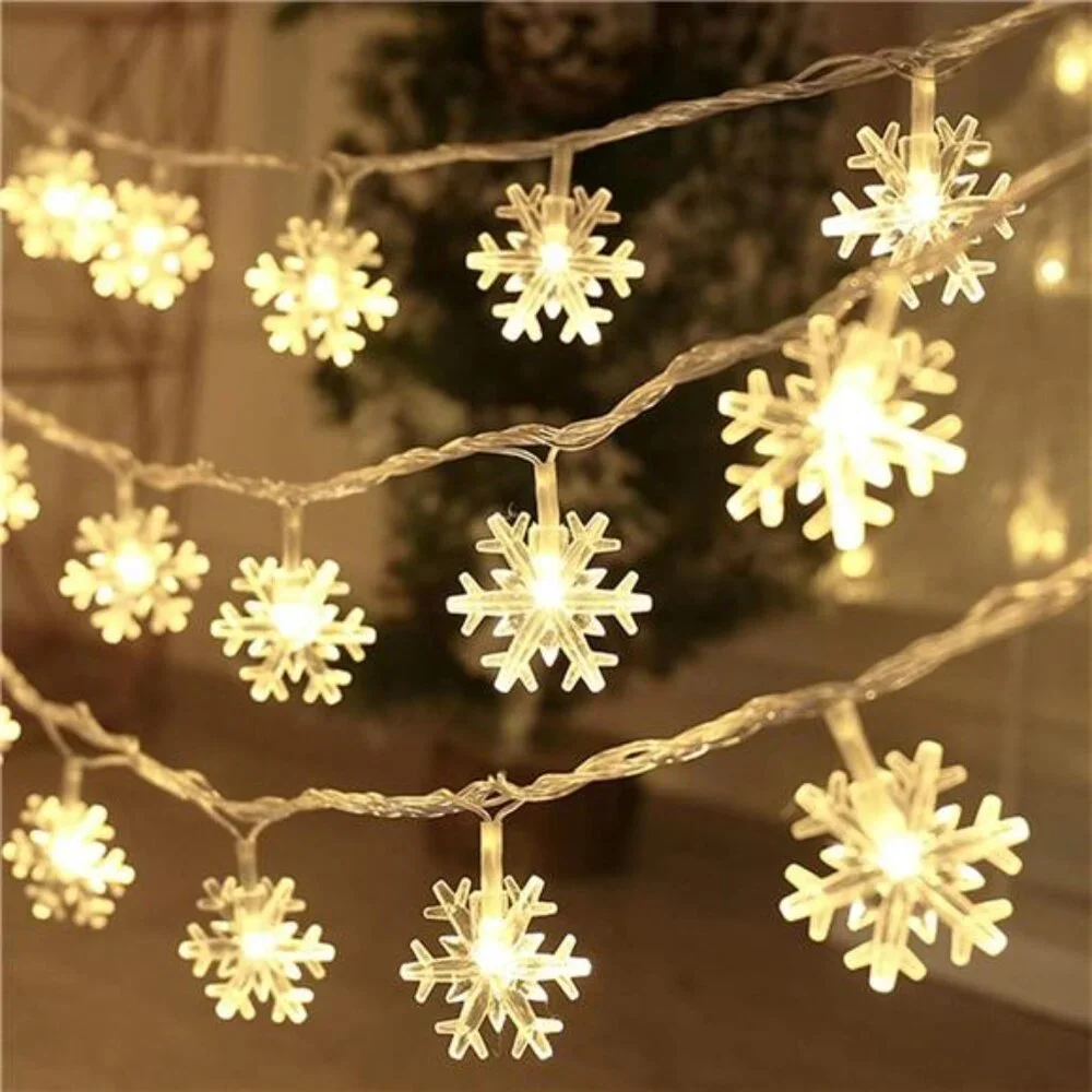 20 Ft 40 LED Snowflake String Lights, Battery‎ Operated, Warm White Xmas Decor